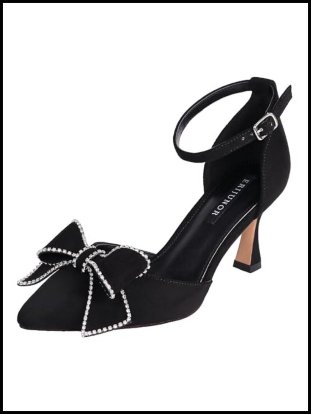 Satin Bow Knot Ankle Strap Pumps Mid Heel Wide Width Wedding Shoes